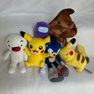 Lot of 6 Plush Toys Pikachu Pokemon Sonic Hedgehog The Odd 1'S Out Poop Among Us